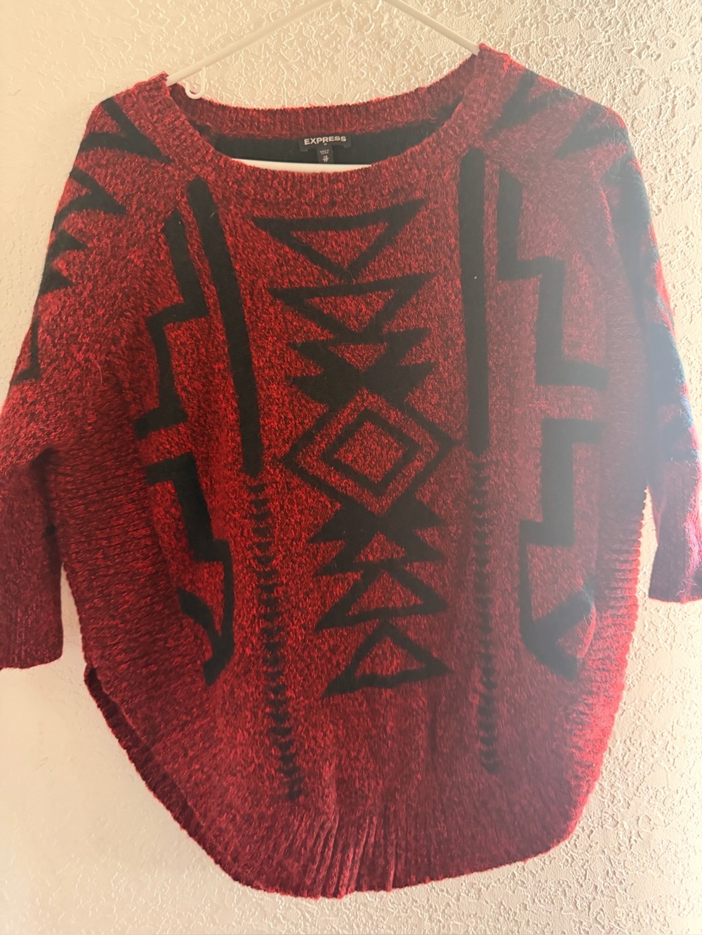 Express Red & Black Aztec Crewneck Sweater